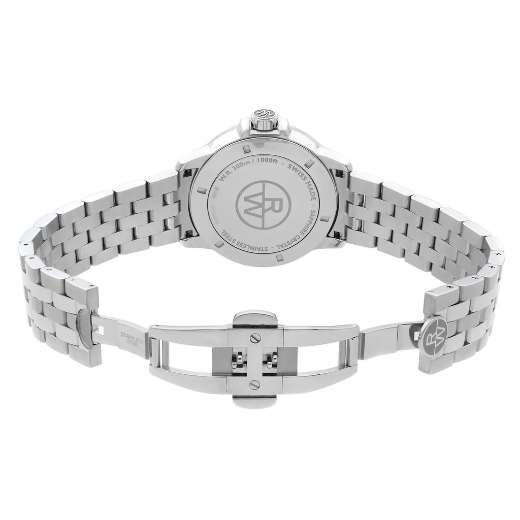 Back View Of Solid Back Case And Open Stainless Steel Band Of RAYMOND WEIL 8160-ST-00508 Watch New With Defects Condition