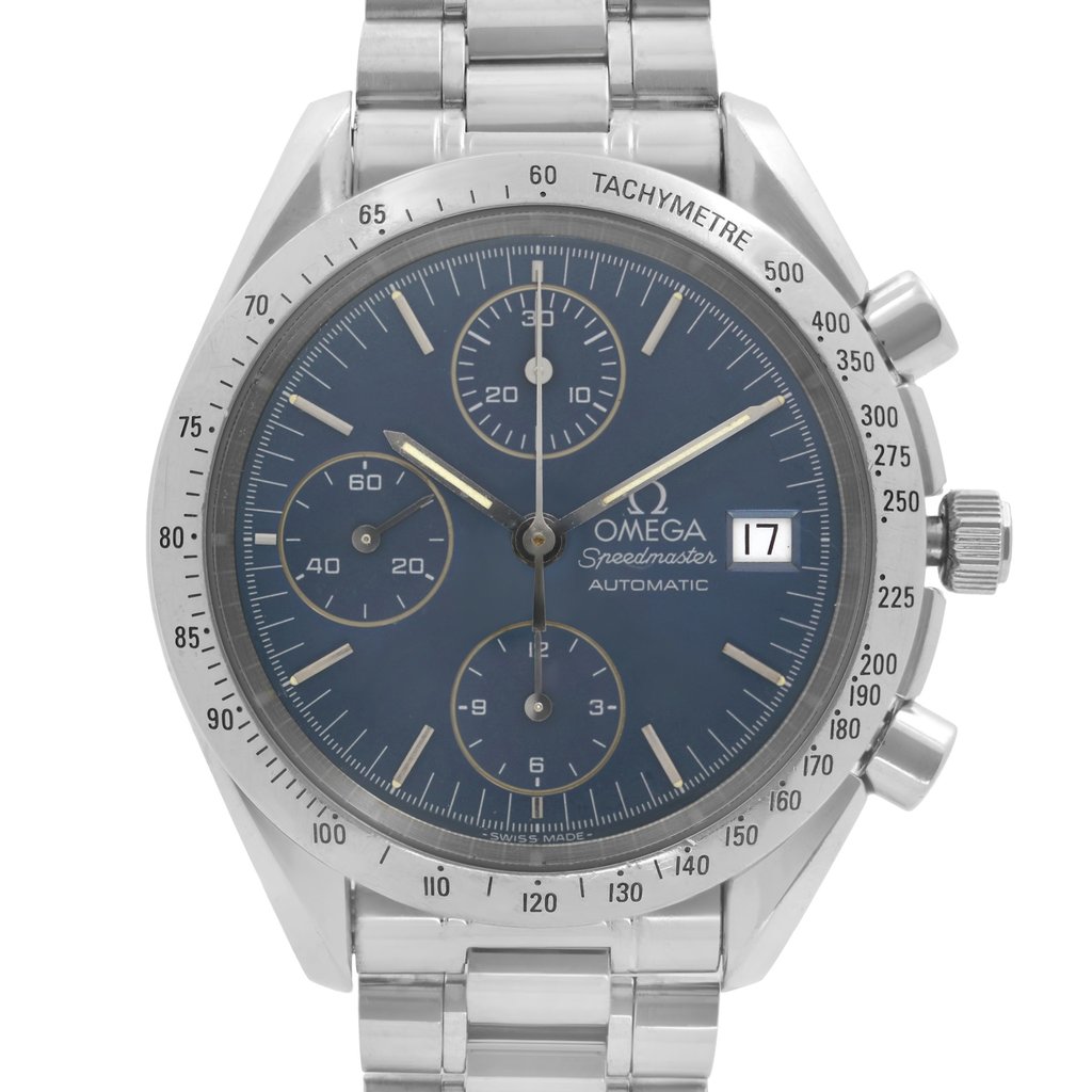 Up Close Front Facing Picture Of OMEGA 3511.80.00 Stainless Steel Watch Pre Owned Condition