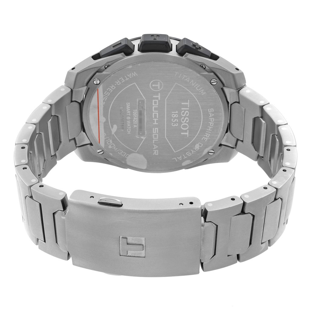 Back View Of Screwback Back Case And Closed Titanium Band Of Tissot T091.420.44.051.00 Watch Display Model Condition