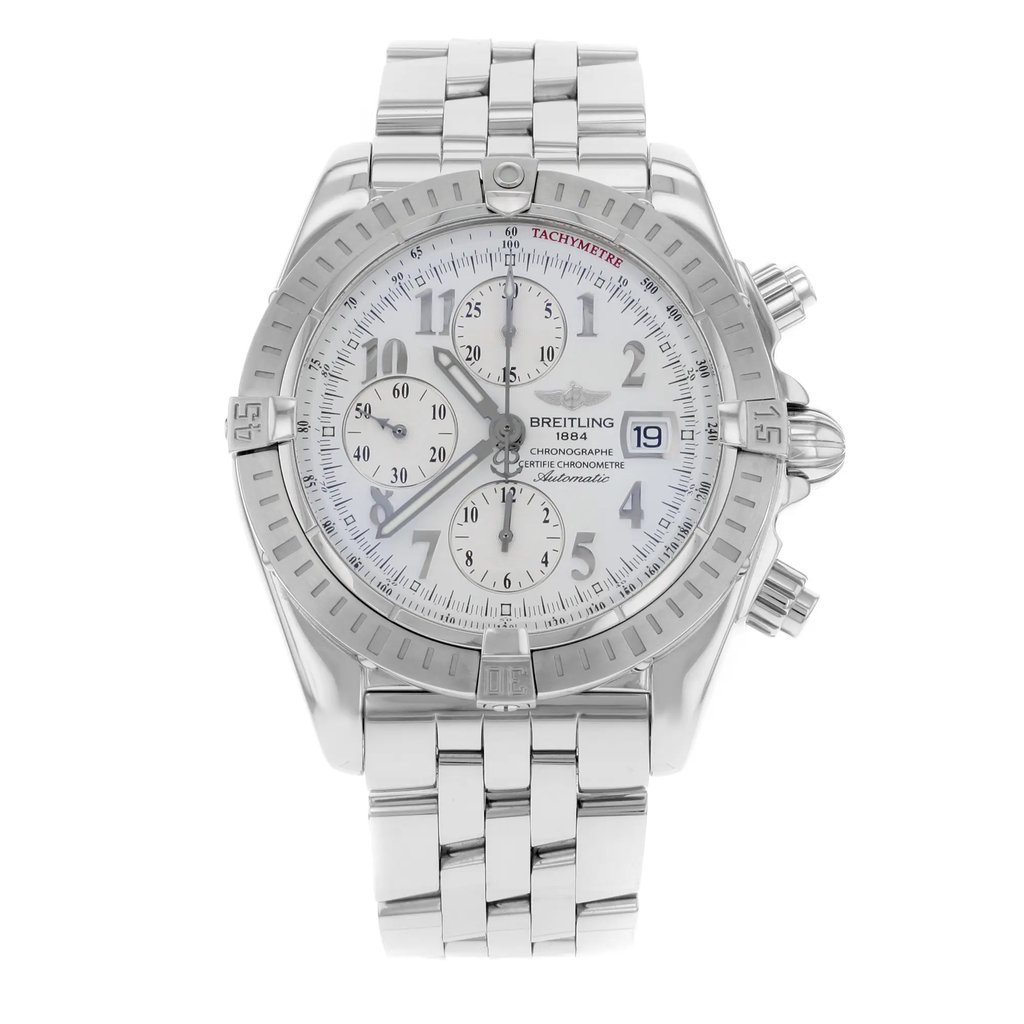 Front Full View Of Breitling A1335611/A573-SS Stainless Steel Watch Pre Owned Condition {Product Condition}