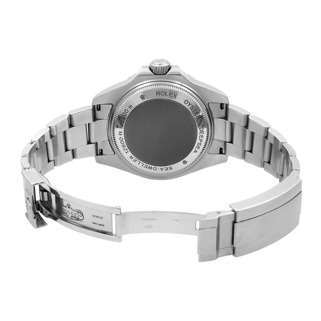 Back View Of Solid Back Case And Open Stainless Steel Band Of Rolex 116660  Watch Pre Owned Condition