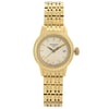 An image of a Wristwatch by Tissot. This Pre Owned item is designed for Women, featuring a Dress/Formal style. It has a Quartz movement and an Analog display with a Beige dial color. The indices include 12-Hour Dial,Stick Indexes. The band is made of Stainless Steel and the case is made of Stainless Steel. The watch has a Round shape with a case size of 29 mm and a case thickness of 9 mm.