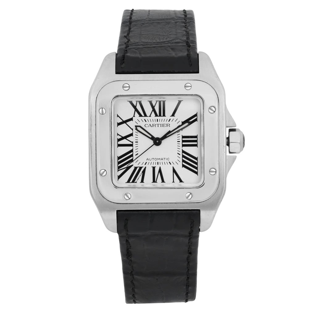 Front Full View Of Cartier 2878 Stainless Steel Watch Pre Owned Condition Good