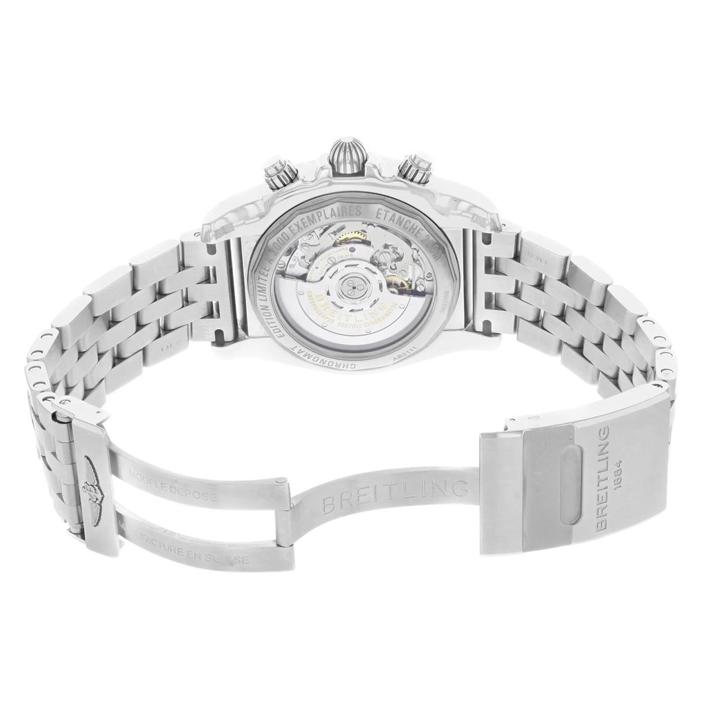 Back View Of {Caseback} Back Case And Open Stainless Steel Band Of Breitling AB011110-BA50SS Watch Pre Owned Condition
