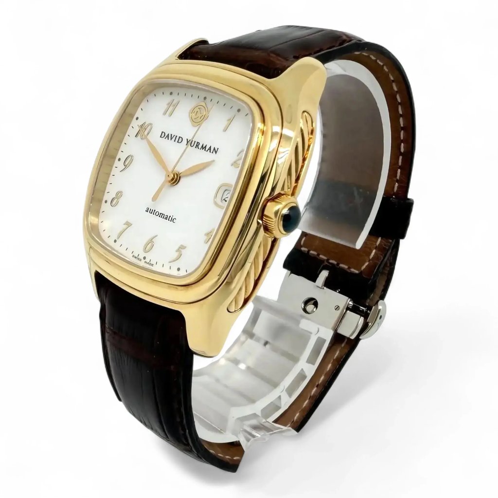 View Of Crown Facing Side Of David Yurman T301-L88 Yellow Gold Watch Pre Owned Condition