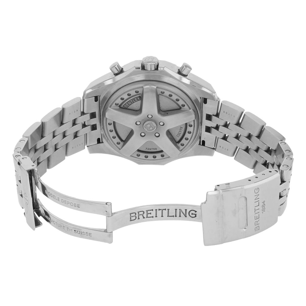 Back View Of {Caseback} Back Case And Open Stainless Steel Band Of Breitling A4436212/Q504-970A Watch Pre Owned Condition
