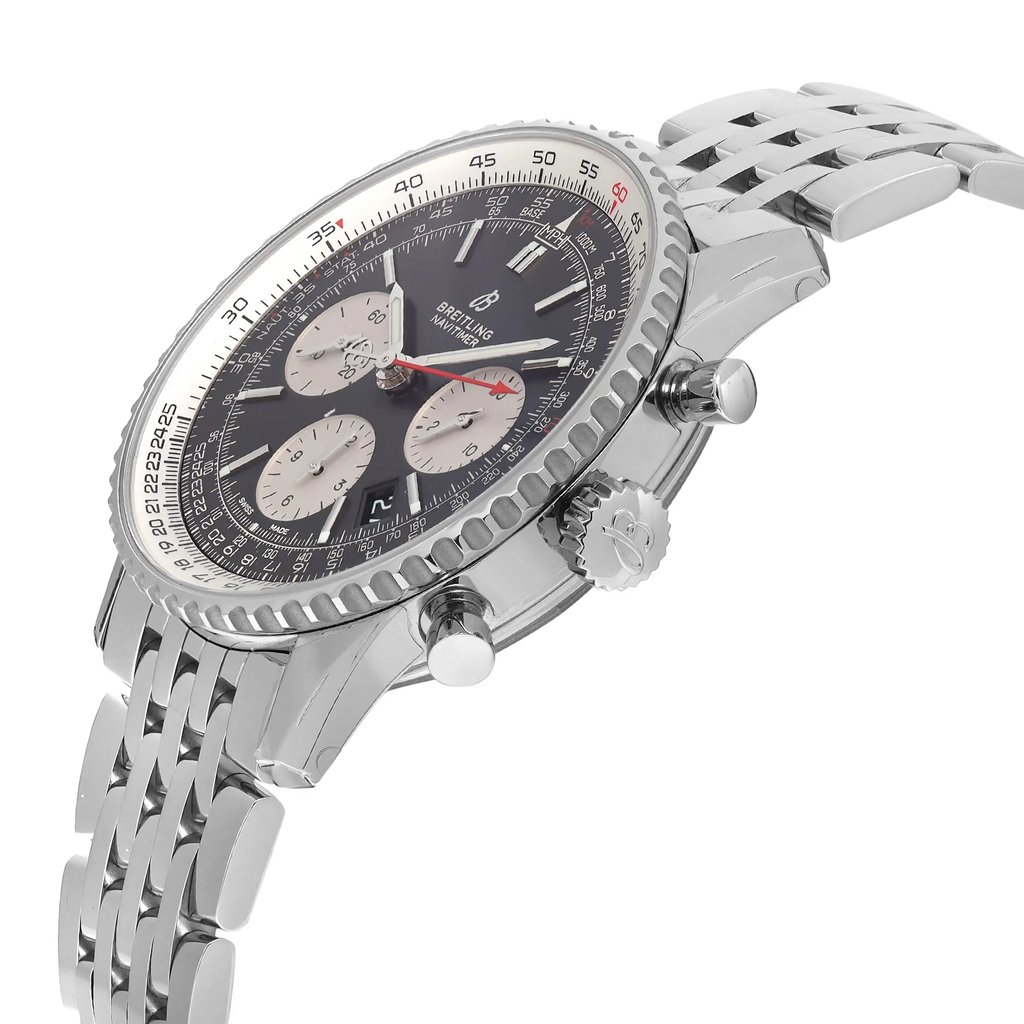 View Of Crown Facing Side Of Breitling AB0121211B1A1 Stainless Steel Watch Display Model Condition