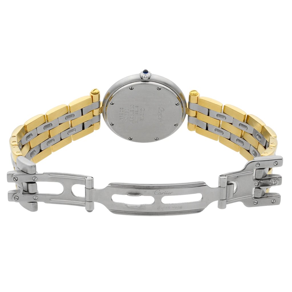 Back View Of {Caseback} Back Case And Open Stainless and Solid Gold Band Of Cartier 183964 Watch Pre Owned Condition