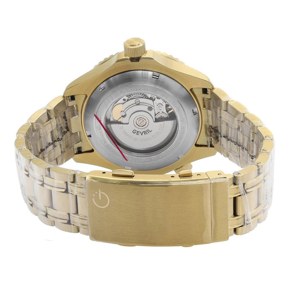 Back View Of Exhibition Back Case And Closed Stainless Steel Band Of Gevril 48805 Watch Display Model Condition