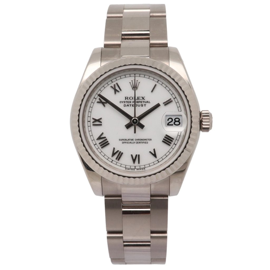 Front Full View Of Rolex 178279 White Gold Watch Pre Owned Condition {Product Condition}