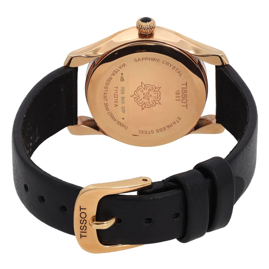 Back View Of Solid Back Case And Closed Leather Band Of Tissot T112.210.36.051.00 Watch Pre Owned Condition