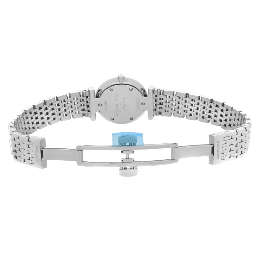 Back View Of Screwback Back Case And Open Stainless Steel Band Of Longines L4.209.4.11.6 Watch Pre Owned Condition