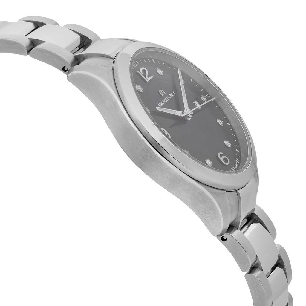 View Of Opposite Crown Facing Side Of Maurice Lacroix MI1014-SS002-350 Stainless Steel Watch Unworn Condition