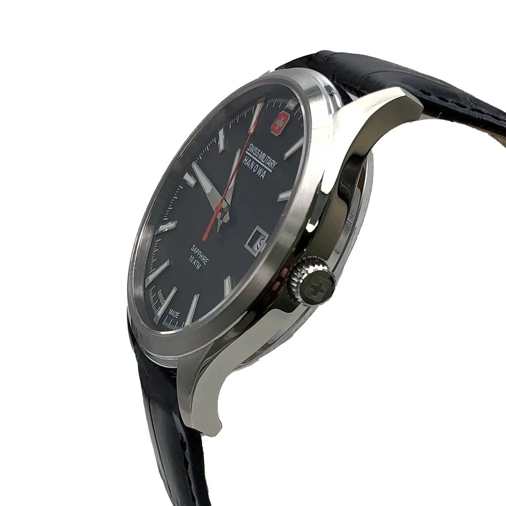 View Of Crown Facing Side Of Swiss Military Hanowa 06-4303.04.007 Stainless Steel Watch Display Model Condition