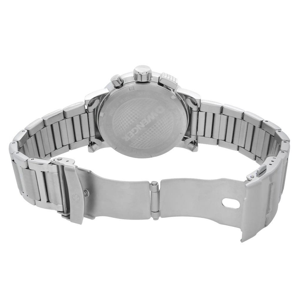 Back View Of Solid Back Case And Open Stainless Steel Band Of Wenger 01.343.105 Watch Display Model Condition