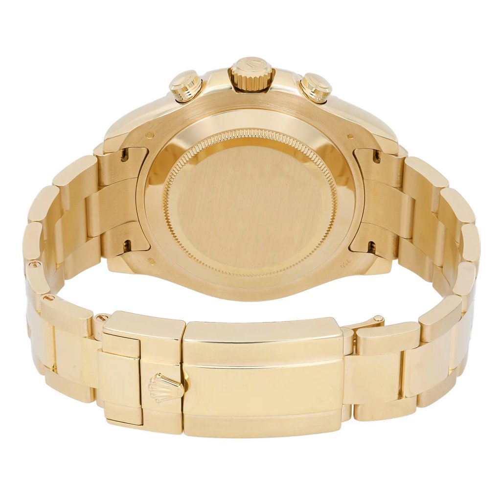 An image of a pre-owned wristwatch shown from the back view. The focus is on the closed clasp and the back of the watch case. The wristwatch is positioned upright, displaying the metal bracelet and detailing on the clasp. The photograph is taken from a close distance, highlighting the watch's condition and craftsmanship.