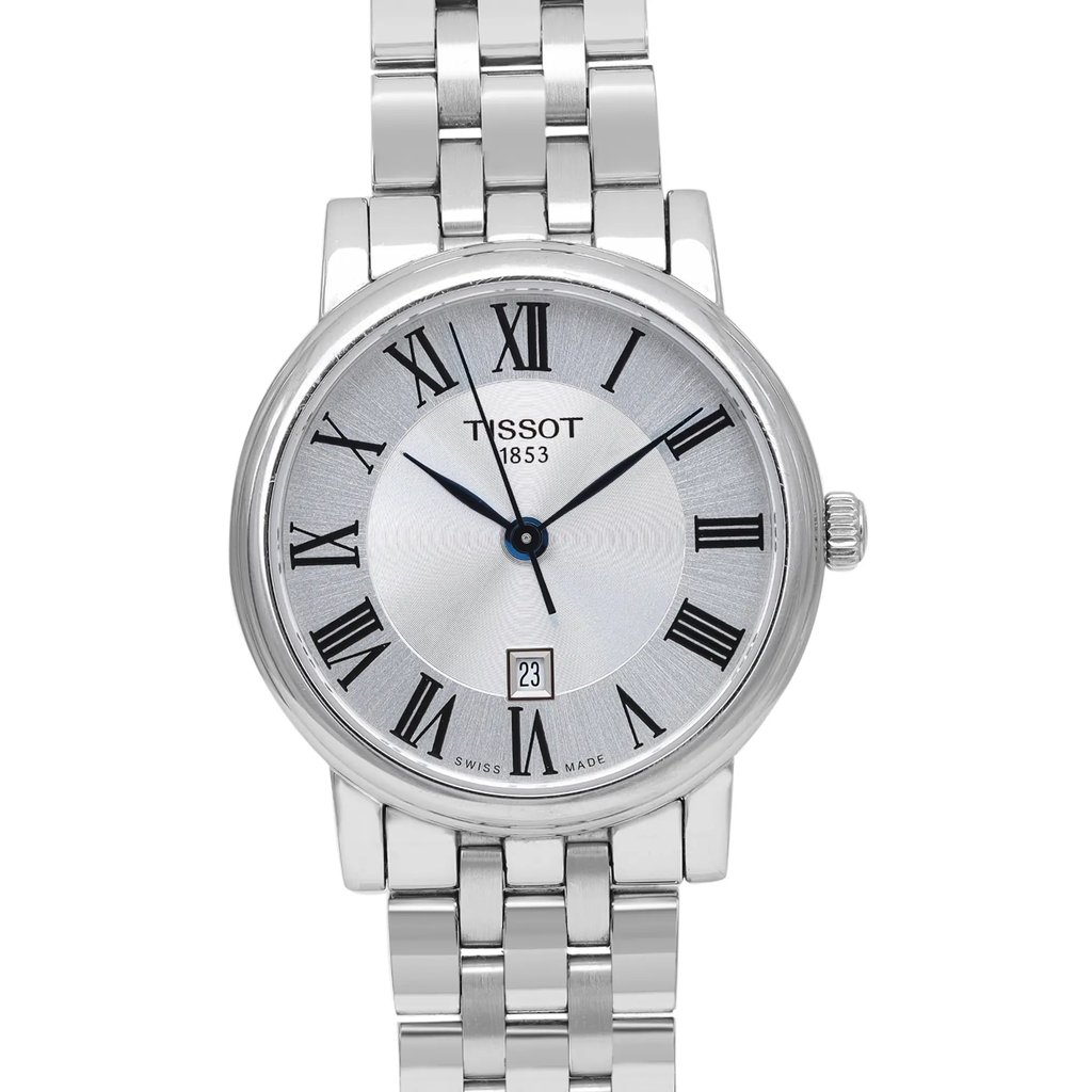 Up Close Front Facing Picture Of Tissot T122.210.11.033.00 Stainless Steel Watch Pre Owned Condition
