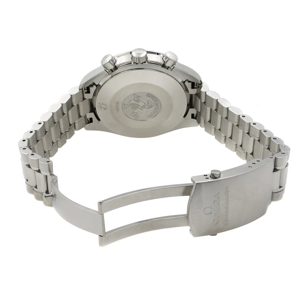 Back View Of Solid Back Case And Open Stainless Steel Band Of OMEGA 3539.50.00 Watch Pre Owned Condition