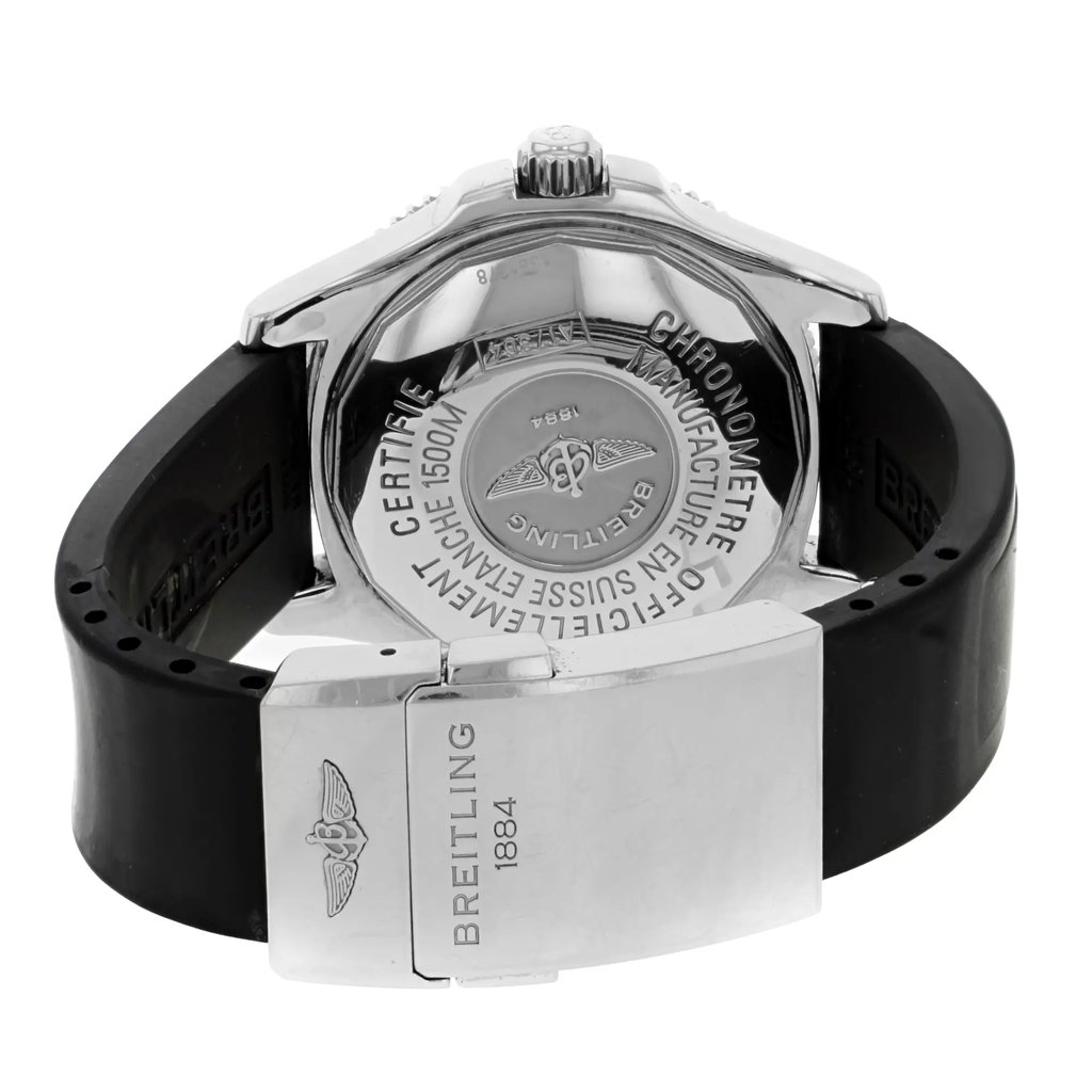 Back View Of {Caseback} Back Case And Closed Silicon/Rubber Band Of Breitling A1736402/BA29-136S Watch Pre Owned Condition