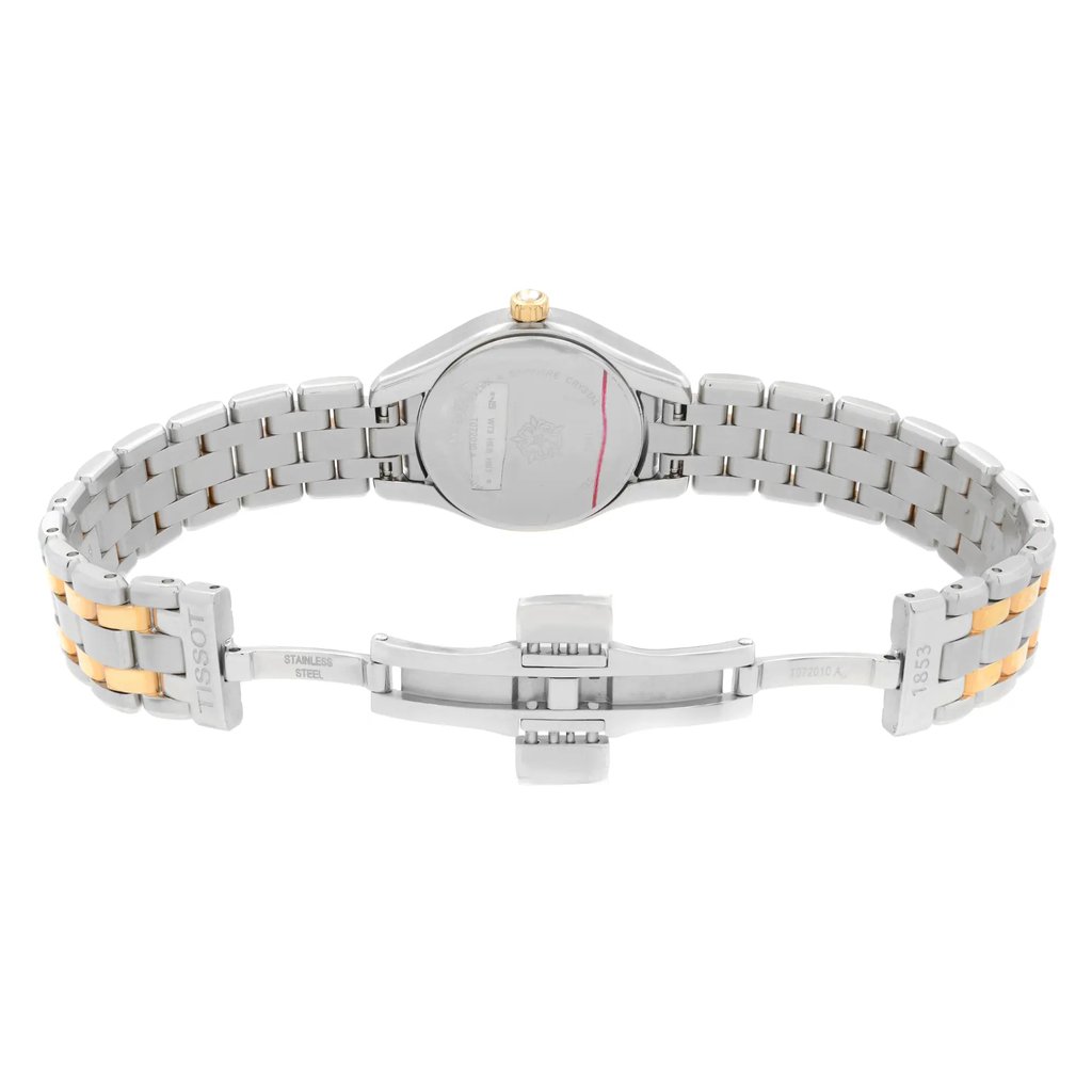 Back View Of Snap Back Case And Open Stainless Steel Band Of Tissot T072.010.22.298.00 Watch Pre Owned Condition
