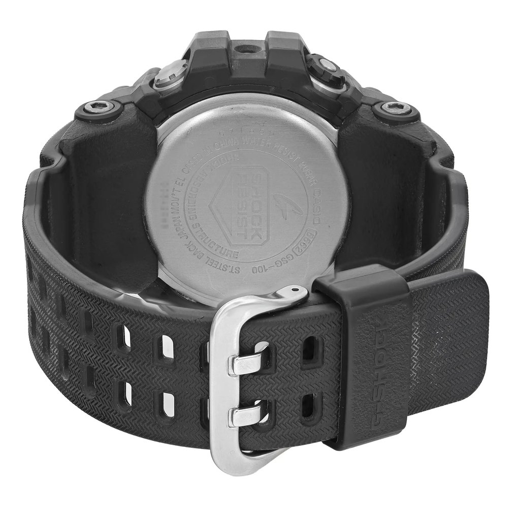 An image of a Wristwatch by Casio. This Pre Owned item is designed for Men, featuring a Casual style. It has a Quartz movement and an Analog & Digital display with a Black dial color. The indices include 12-Hour Dial,Arabic Numerals,Arrow Markers. The band is made of Rubber and the case is made of Stainless Steel. The watch has a Round shape with a case size of 50mm and a case thickness of 17mm.