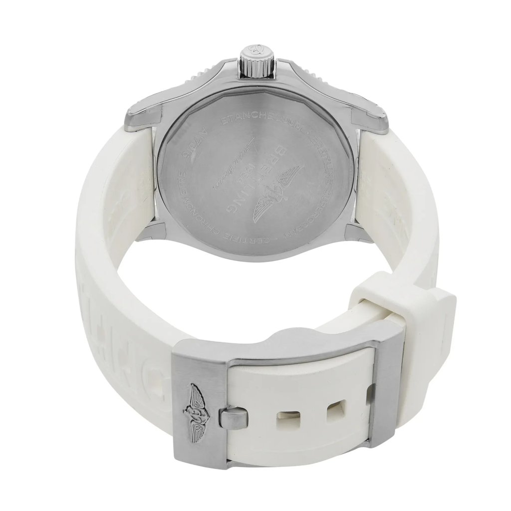 Back View Of {Caseback} Back Case And Closed Rubber Band Of Breitling A17316D21A1S1 Watch Unworn Condition