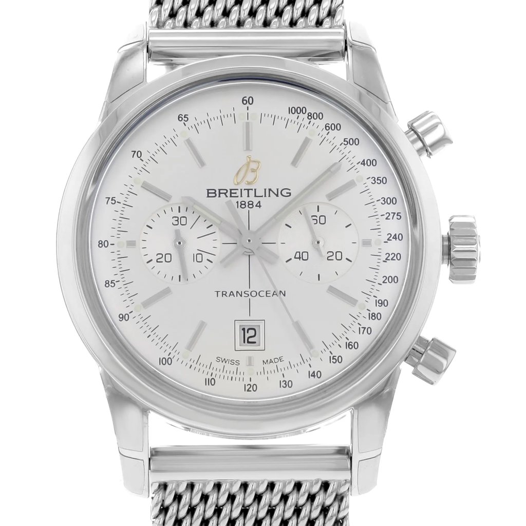 Up Close Front Facing Picture Of Breitling A4131012/G757-171A Stainless Steel Watch Pre Owned Condition