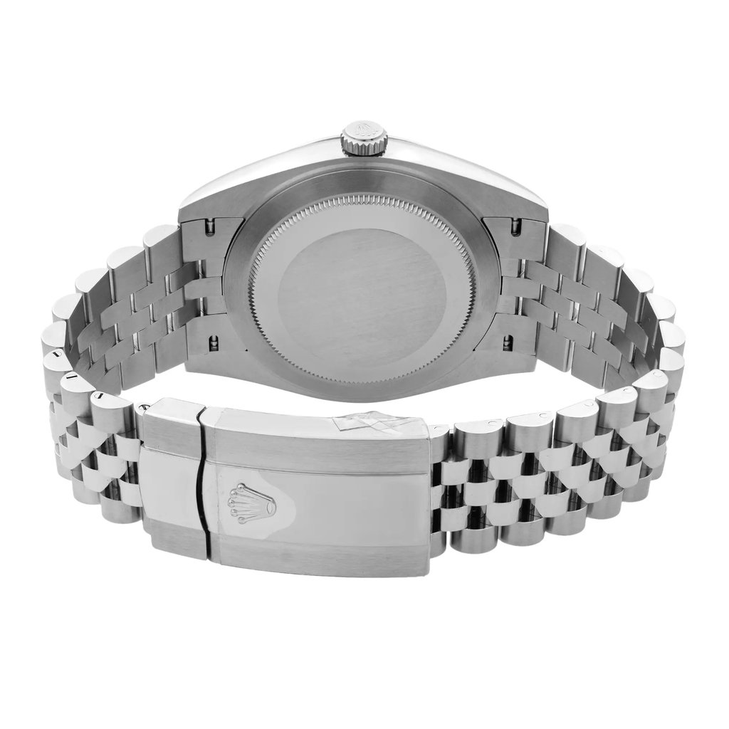 Back View Of Solid Back Case And Closed Stainless Steel Band Of Rolex 126334BLDJ Watch Display Model Condition