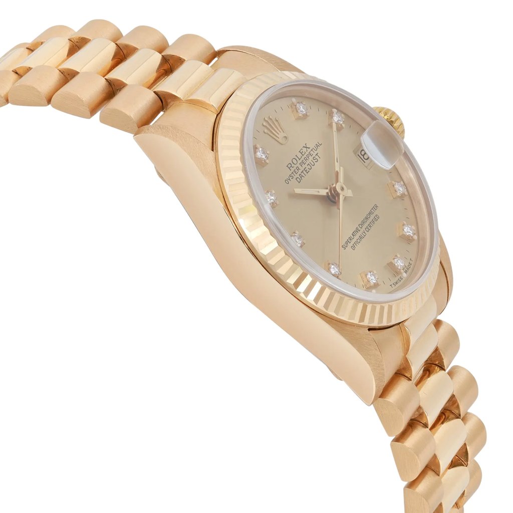 View Of Opposite Crown Facing Side Of Rolex 68278G Yellow Gold Watch Pre Owned Condition