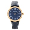 An image of a Wristwatch by RAYMOND WEIL. This Display Model item is designed for Men, featuring a Dress/Formal style. It has a Mechanical (Automatic) movement and an Analog display with a Blue dial color. The indices include 12-Hour Dial,Roman Numerals. The band is made of Leather and the case is made of Rose Gold Plated,Stainless Steel. The watch has a Round shape with a case size of 39.5 mm and a case thickness of 10 mm.