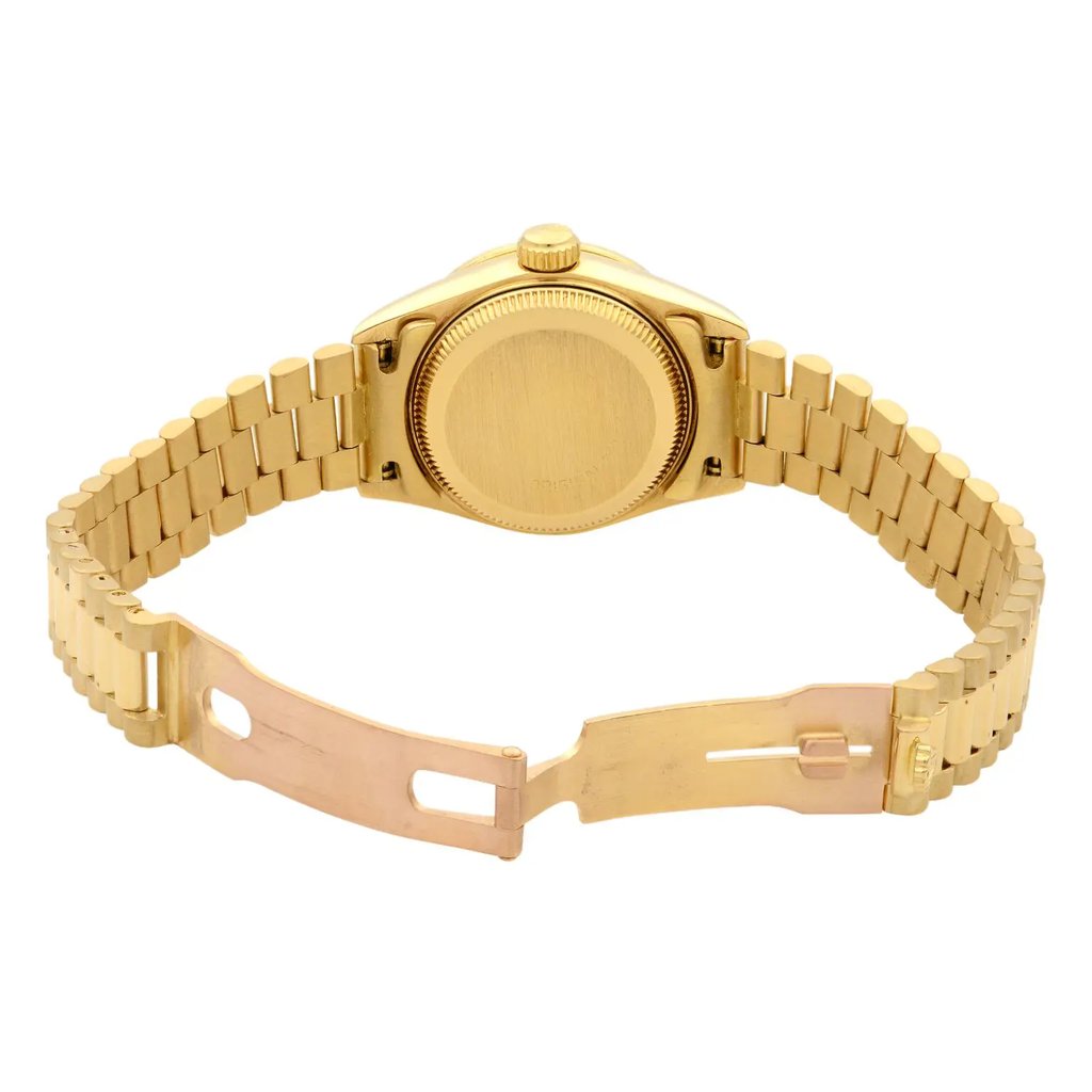 Back View Of {Caseback} Back Case And Open Gold Band Of Rolex 69178 Watch Pre Owned Condition