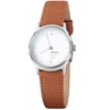 An image of a Wristwatch by Mondaine. This Display Model item is designed for Women, featuring a Classic,Dress/Formal style. It has a Quartz movement and an Analog display with a White dial color. The indices include 12-Hour Dial,Arabic Numerals,Stick Indexes. The band is made of Leather and the case is made of Stainless Steel. The watch has a Round shape with a case size of 26 mm and a case thickness of 6.5 mm.