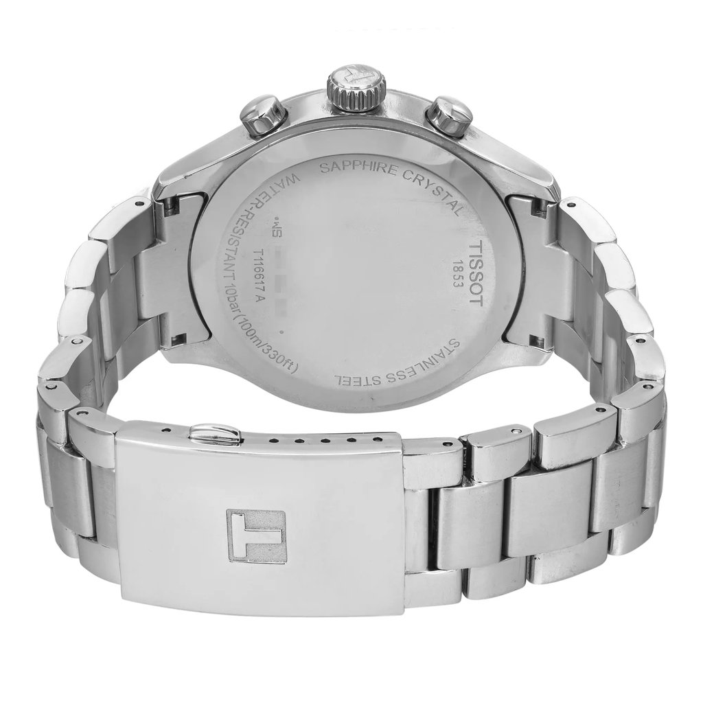 Back View Of Solid Back Case And Closed Stainless Steel Band Of Tissot T116.617.11.057.01 Watch Pre Owned Condition