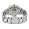 An image of a wristwatch displayed from the back view, showcasing the closed clasp. The angle is slightly elevated, providing a clear view of the metal bracelet and the watch case. The image is taken at a close distance, highlighting details such as the brand sticker on the watch back. The watch is a display model, appearing in pristine condition.