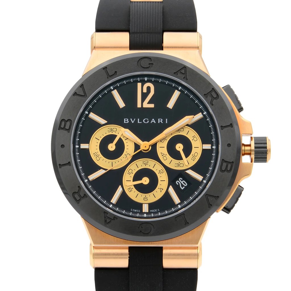 Up Close Front Facing Picture Of Bvlgari 101987 Rose Gold Watch Pre Owned Condition