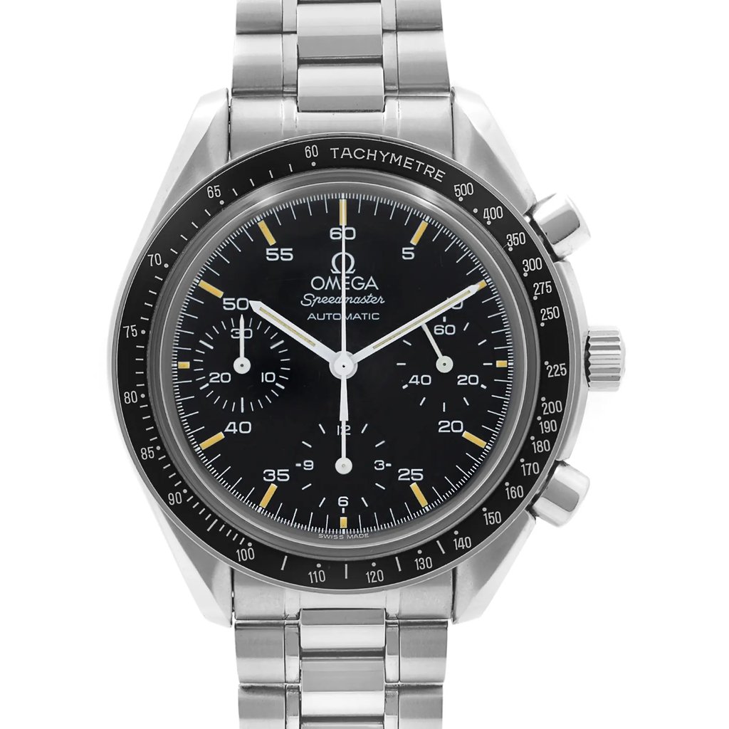 Up Close Front Facing Picture Of OMEGA 3510.50.00 Stainless Steel Watch Pre Owned Condition