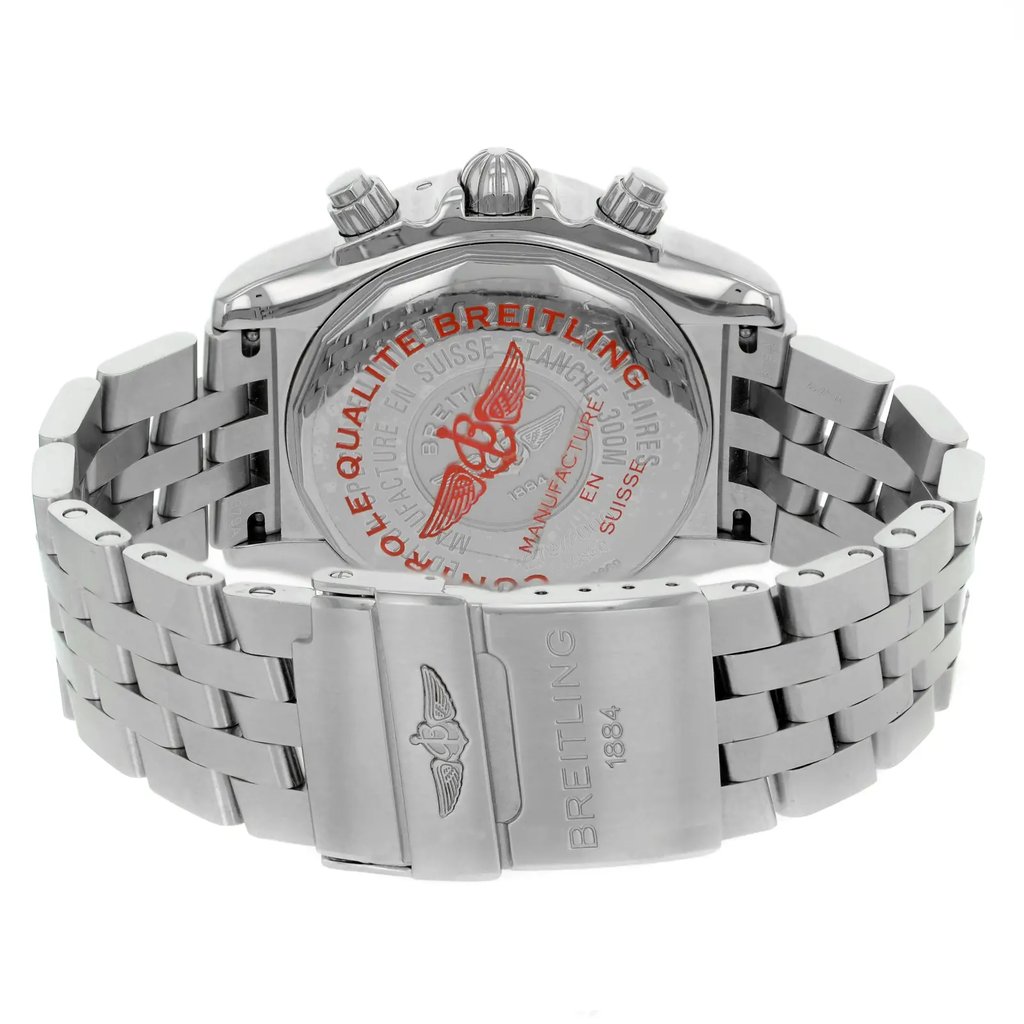 Back View Of {Caseback} Back Case And Closed Stainless Steel Band Of Breitling A4436010 / BB71-379A Watch Pre Owned Condition