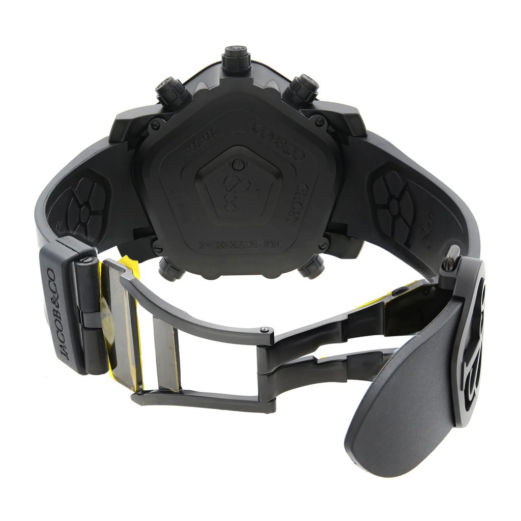 Back View Of Screwback Back Case And Open Rubber,Silicone Band Of JACOB & Co. GH100.11.NS.MB.AHA4D Watch Unworn Condition