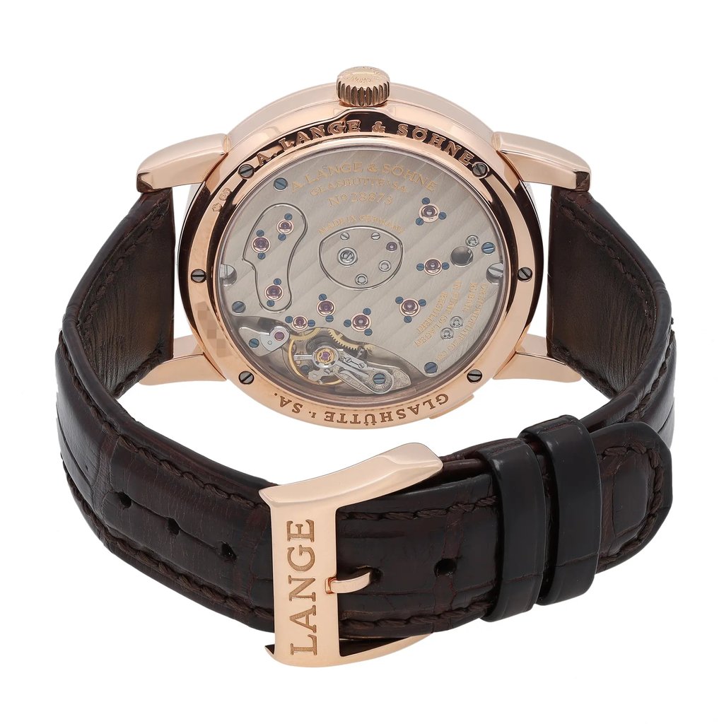 Back View Of Exhibition Back Case And Closed Leather Band Of A. Lange & Söhne 101.032 Watch Pre Owned Condition