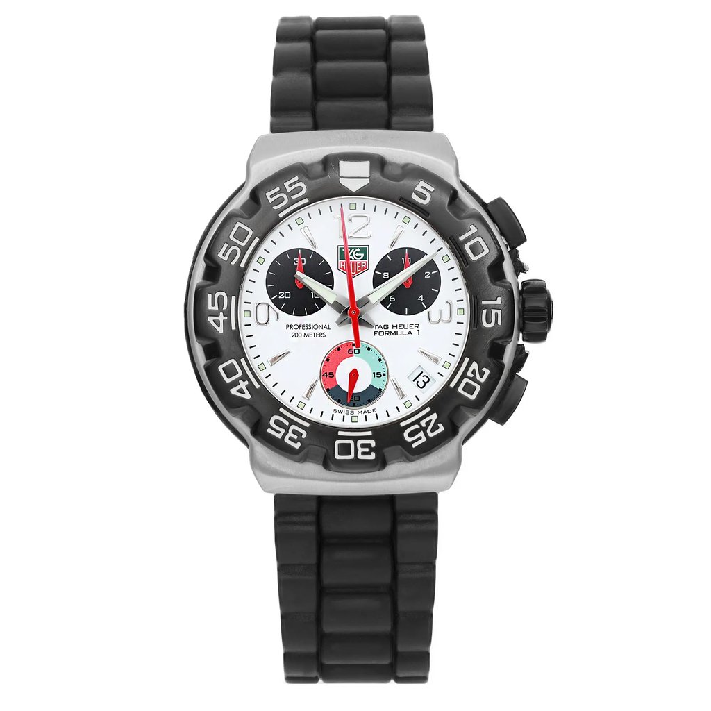 Front Full View Of TAG Heuer CAC1111.BT0705 Stainless Steel Watch Pre Owned Condition Fair
