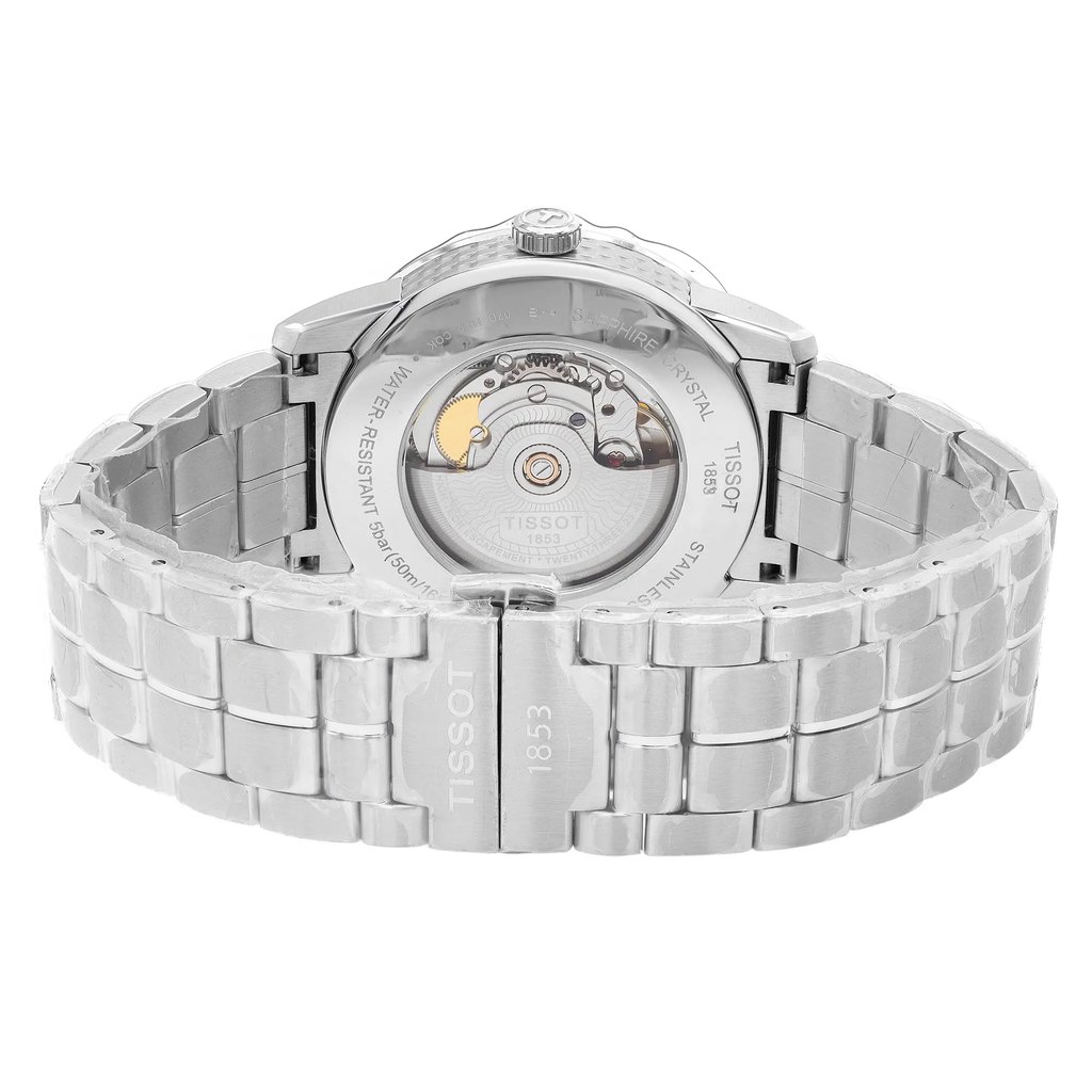 Back View Of Exhibition Back Case And Closed Stainless Steel Band Of Tissot T086.407.11.201.02 Watch Unworn Condition