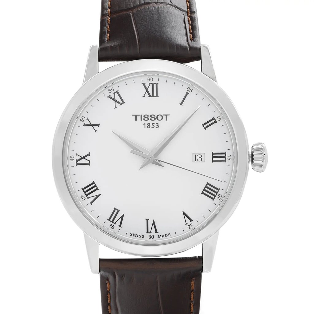 Up Close Front Facing Picture Of Tissot T129.410.16.013.00 Stainless Steel Watch Display Model Condition