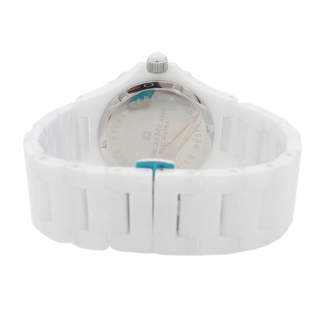 Back View Of Solid Back Case And Closed Ceramic Band Of Giorgio Milano 863CWST01 Watch Display Model Condition