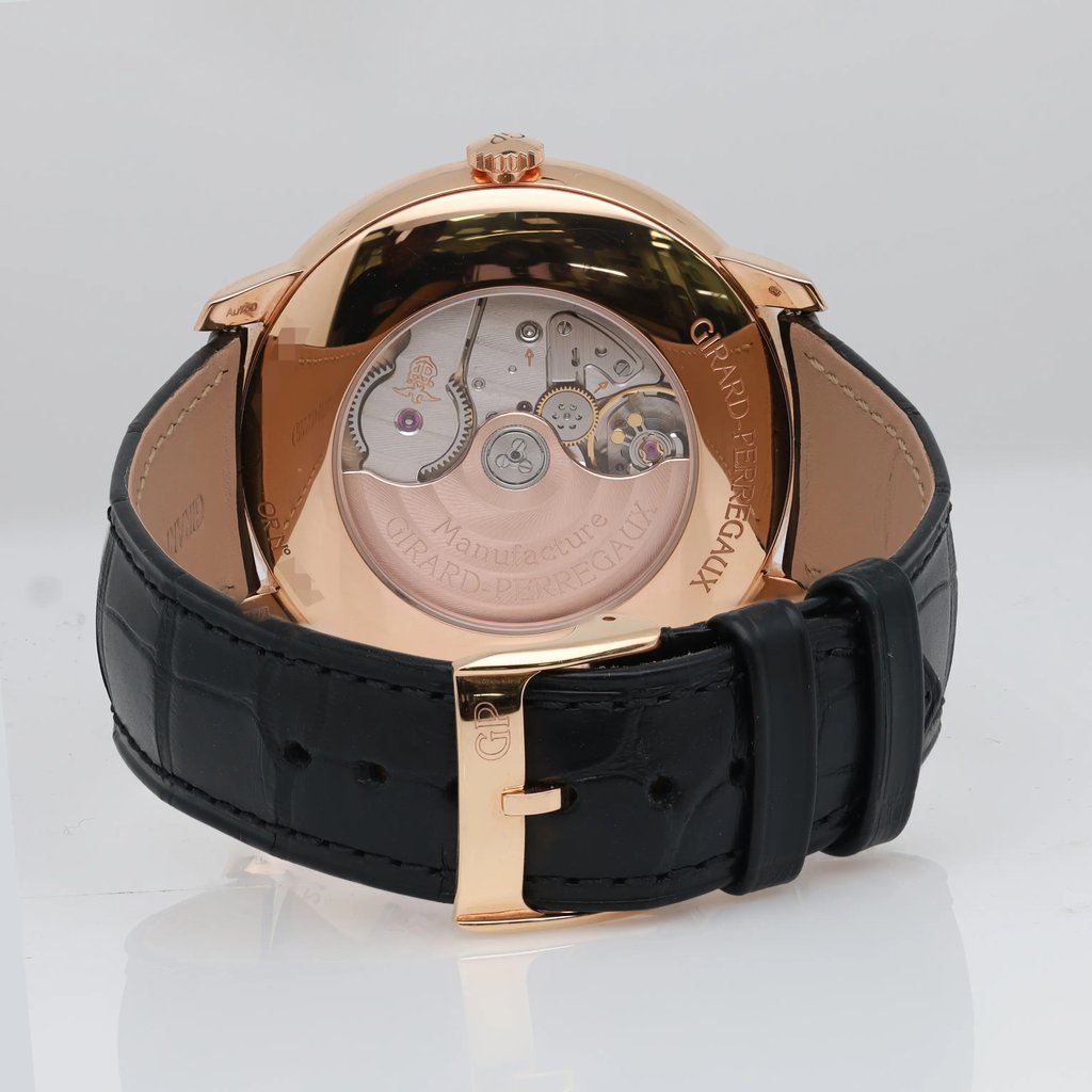 Back View Of Exhibition Back Case And Closed Leather Band Of Girard-Perregaux 49527-52-131-BK6A Watch Pre Owned Condition