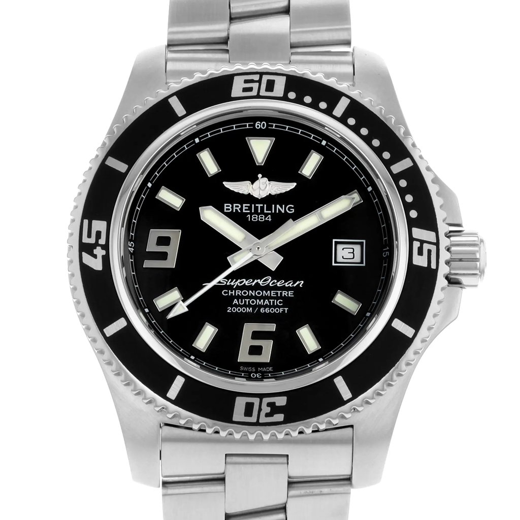 Up Close Front Facing Picture Of Breitling A1739102/BA77-162A Stainless Steel Watch Pre Owned Condition