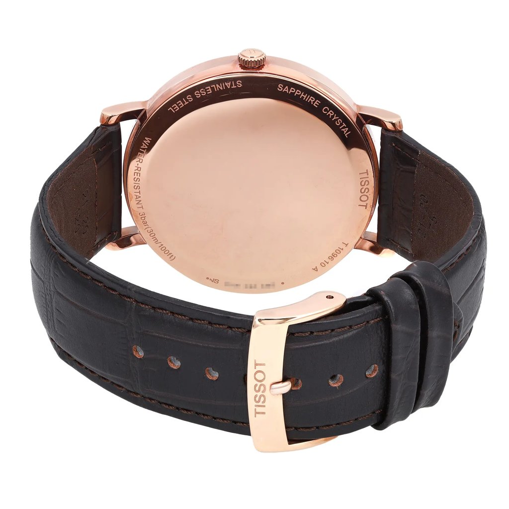 Back View Of Solid Back Case And Closed Leather Band Of Tissot T109.610.36.032.00 Watch Pre Owned Condition