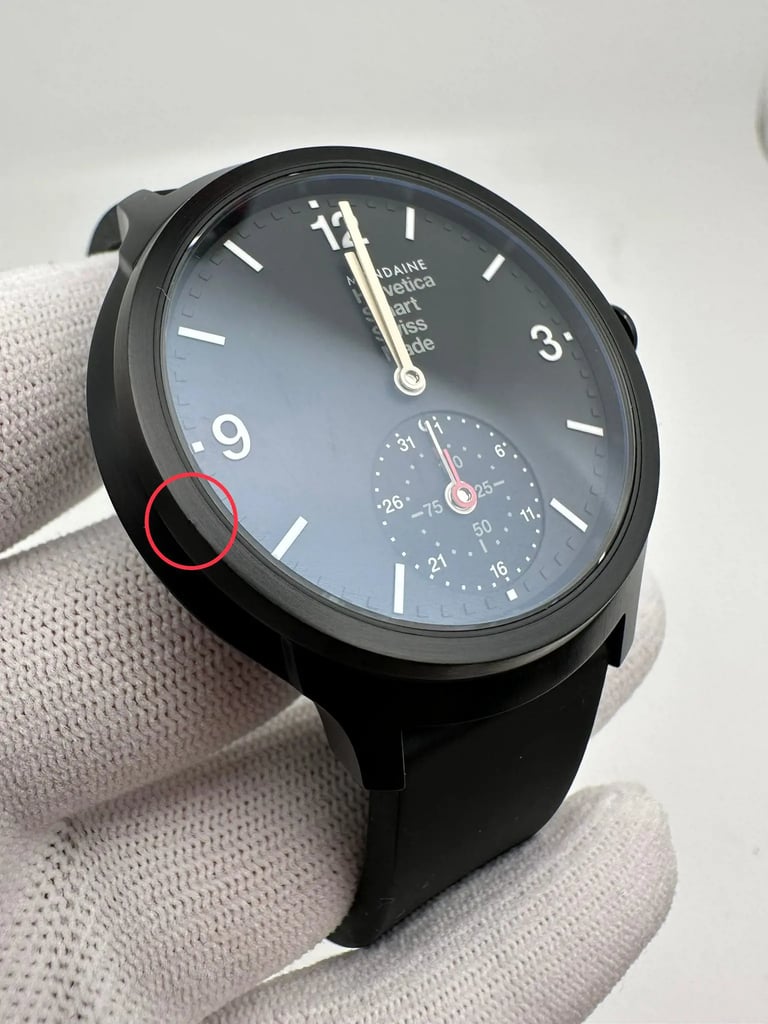 Up Close Front Facing Picture Of Mondaine MH1.B2S20.RB Stainless Steel Watch New With Defects Condition