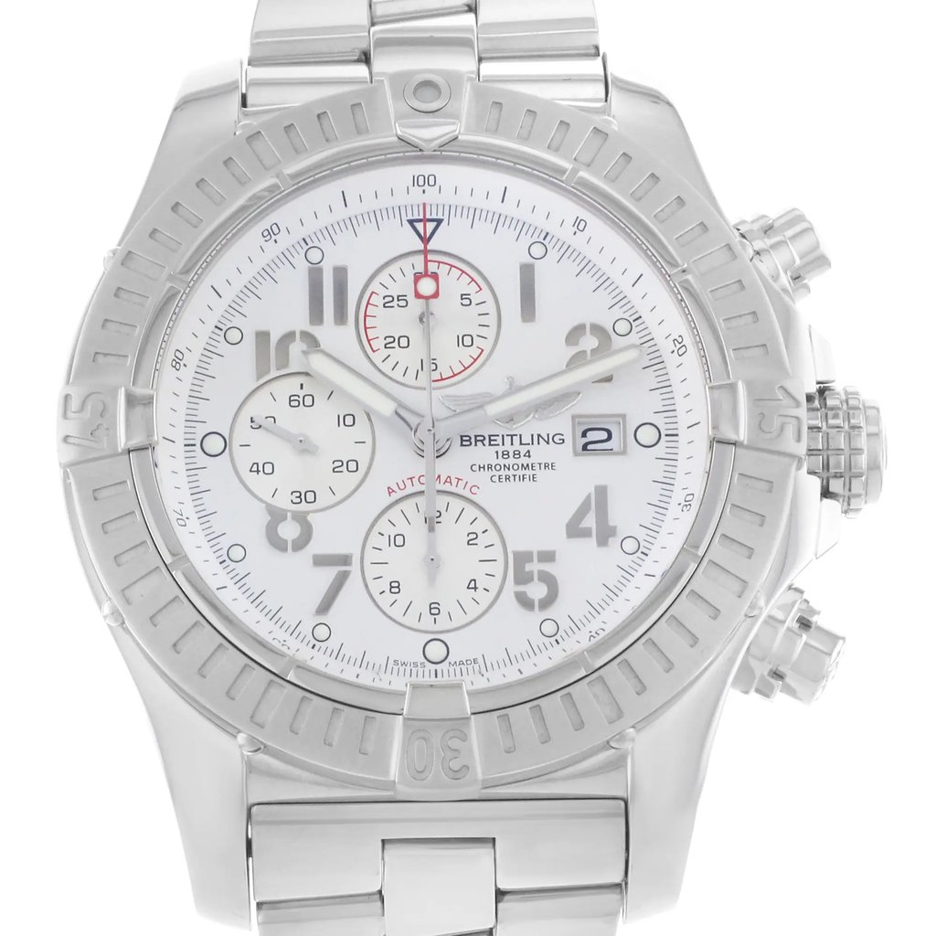 Up Close Front Facing Picture Of Breitling A1337011/A699-135A Stainless Steel Watch Display Model Condition