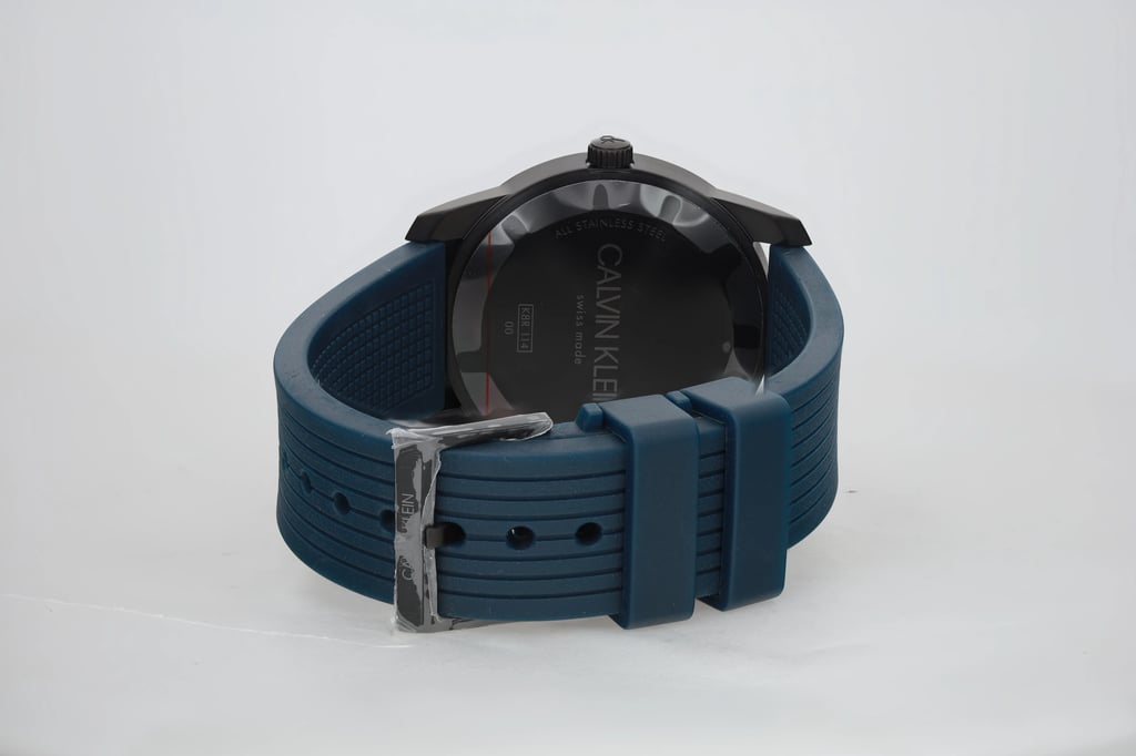Back View Of Solid Back Case And Closed Silicone Band Of Calvin Klein K8R114VN Watch New With Defects Condition