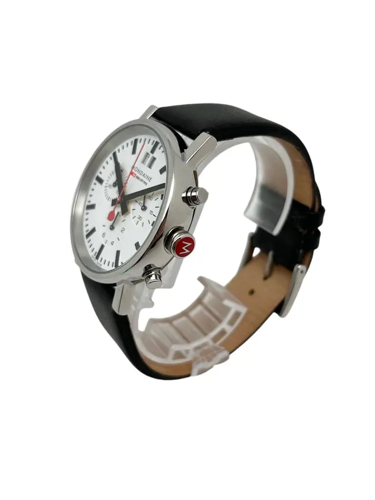 View Of Crown Facing Side Of Mondaine A690.30304.11SBB Stainless Steel Watch Display Model Condition